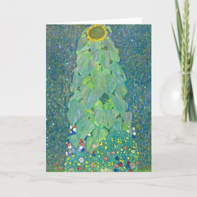 Sonnenblume von Klimt, Vintage Blume Jugendstil Karte (Vorderseite)