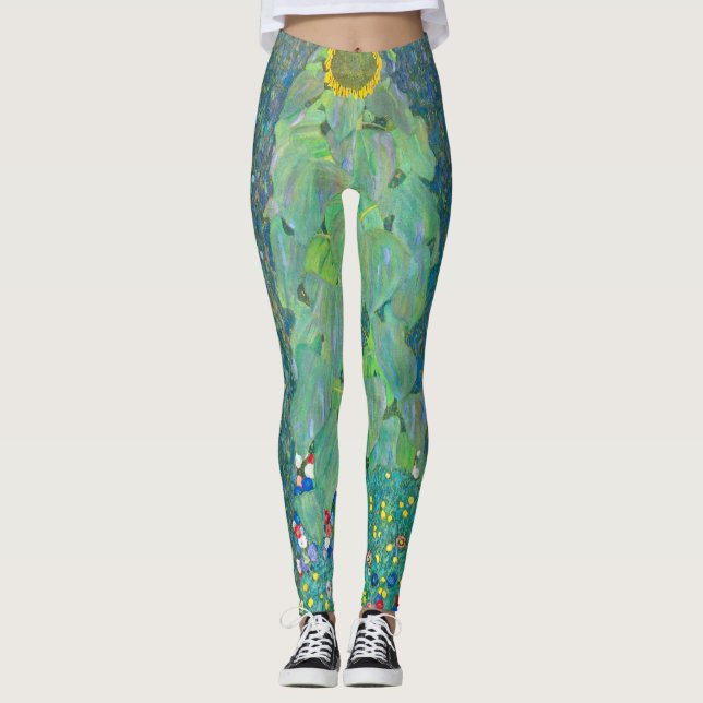 Sonnenblume von Klimt, Vintage Blume Jugendstil Leggings (Vorderseite)