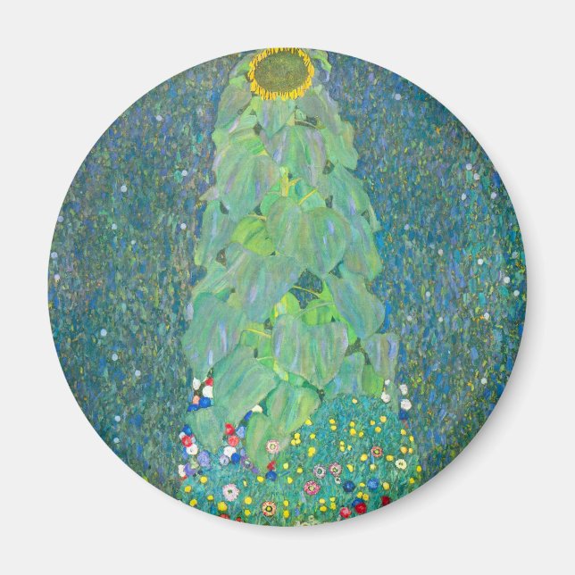 Sonnenblume von Klimt, Vintage Blume Jugendstil Magnet (Vorne)