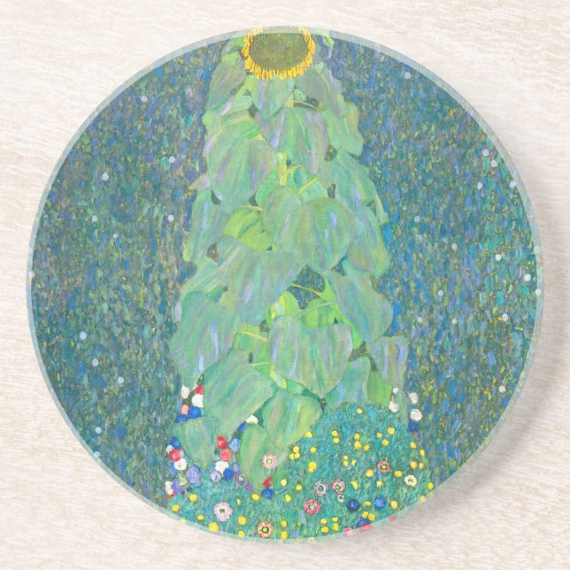 Sonnenblume von Klimt, Vintage Blume Jugendstil Untersetzer (Vorne)