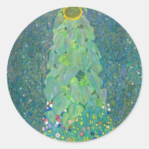 Sonnenblume von Klimt, Vintage Blumen Art Nouveau Runder Aufkleber