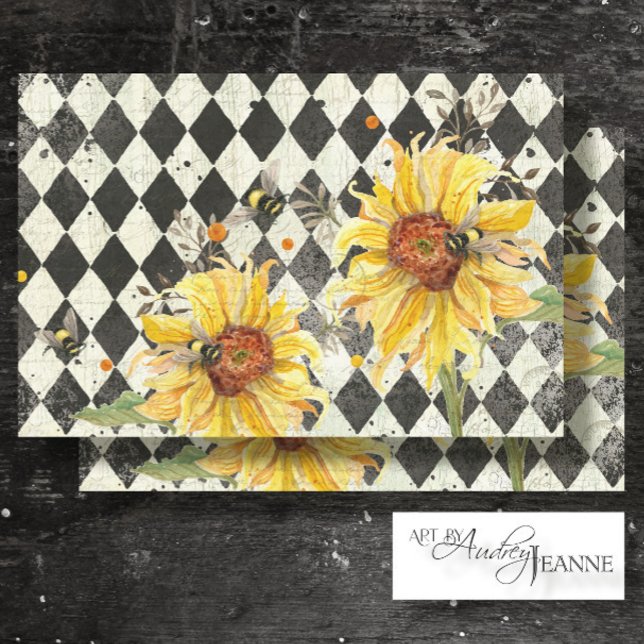 Sonnenblume w Bienen Black Ephemera Decoupage Righ Seidenpapier (Von Creator hochgeladen)