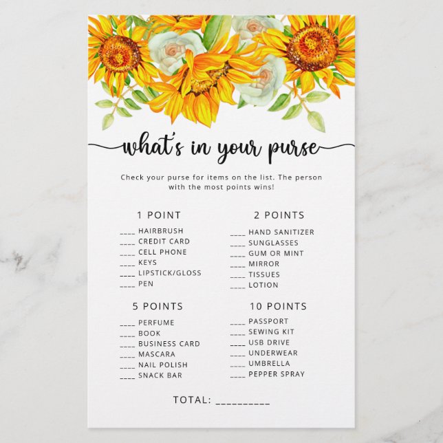 Sonnenblume, was in deinem Geldbeutel-Spiel ist (Vorderseite)