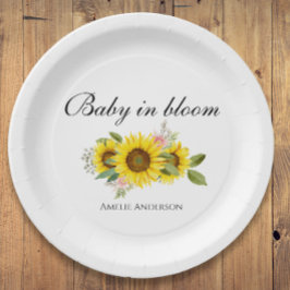 Sonnenblume Wasserfarbe Rosa Blumendusche Pappteller