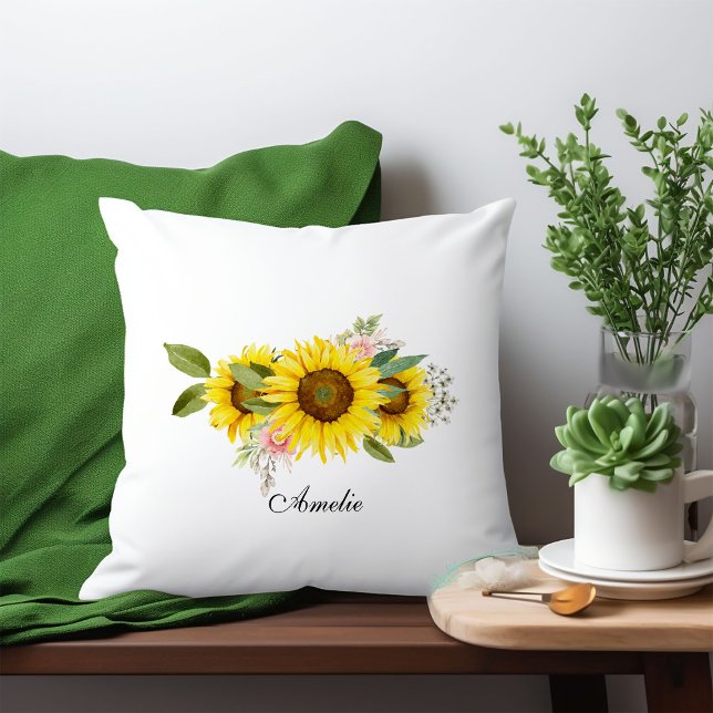 Sonnenblume Wasserfarbe Rosa Blüte Kissen (Von Creator hochgeladen)