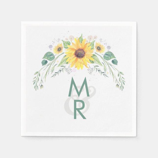 Sonnenblume Wasserfarbe Rustikale Hochzeit Serviette (Vorderseite)