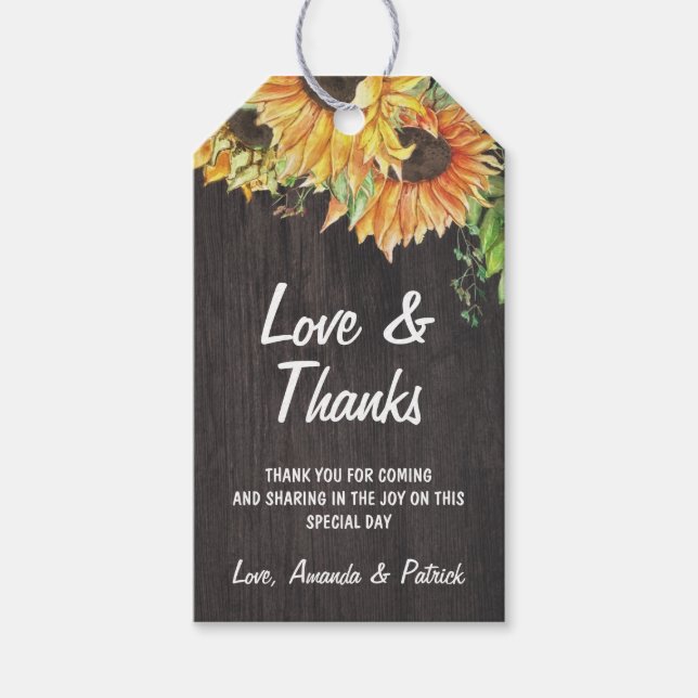 Sonnenblume Wasserfarbe Rustikale Hochzeit Vielen  Geschenkanhänger (Vorderseite)