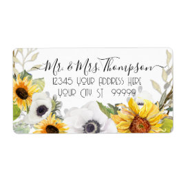 Sonnenblume Wasserfarben Gelbes weißes Blattwerk L Adressaufkleber