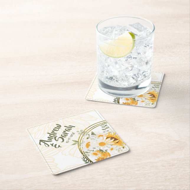 Sonnenblume Wasserfarben Rechteckiger Pappuntersetzer (Vor Ort)