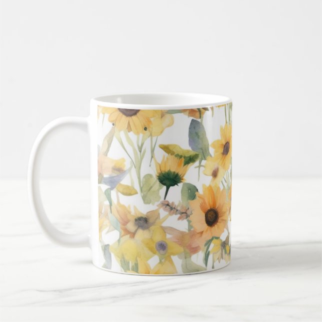 Sonnenblume Wasserfarben-Tasse Kaffeetasse (Links)