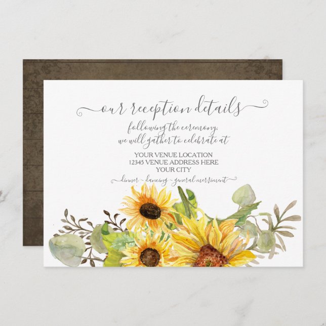 Sonnenblume Wasserfarbener Stall Holz Empfang Einladung (Vorne/Hinten)