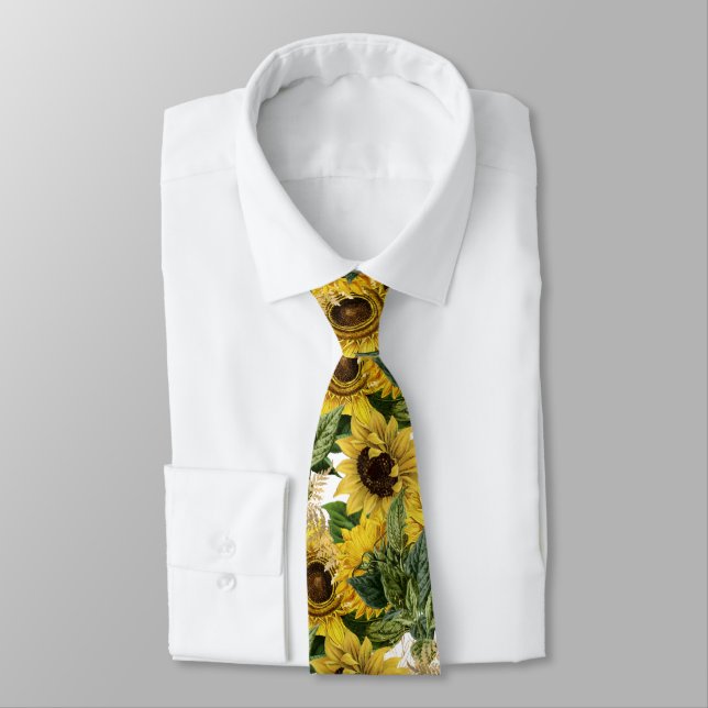Sonnenblume Wasserfarbenflorale Neck Tie Krawatte (Gebunden)