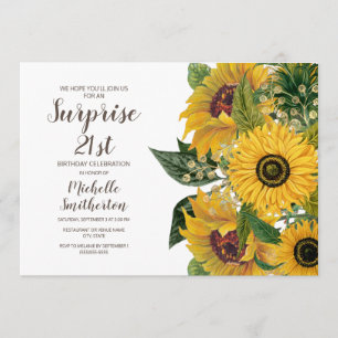 Sonnenblume Weiß Gelbe Überraschung zum 21. Geburt Einladung