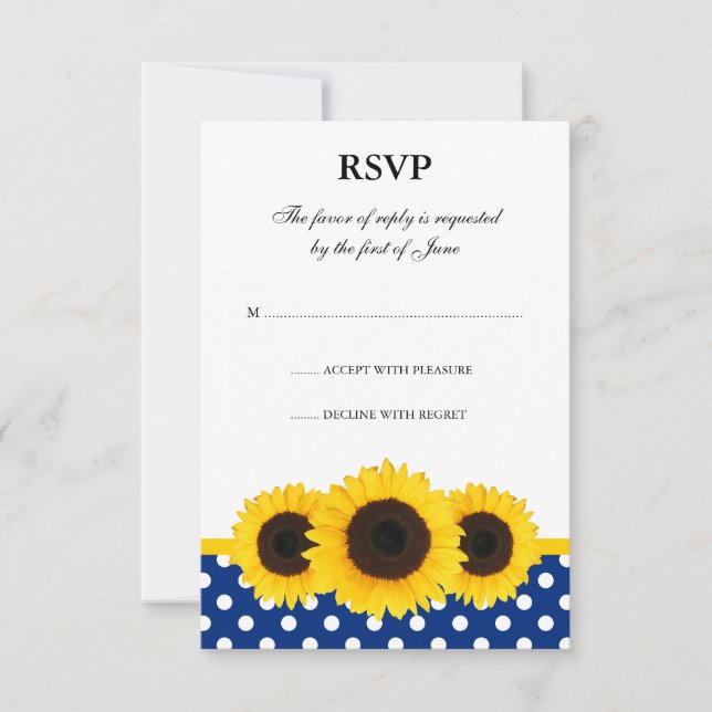 Sonnenblume Weiß und Blau Polka Punktekarte RSVP Karte (Vorderseite)
