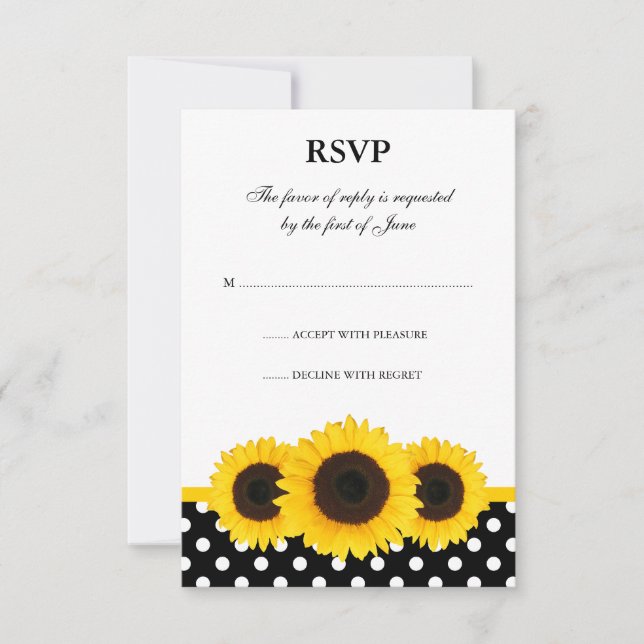 Sonnenblume Weiß und Schwarz Polka Punktekarte RSVP Karte (Vorderseite)
