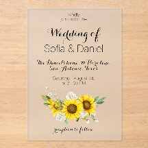 Sonnenblume weiße Rose Hochzeit Acryl-Einladung