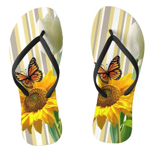 Sonnenblume Weiße Tulip Schmetterling Flip Flops (Fußbett)