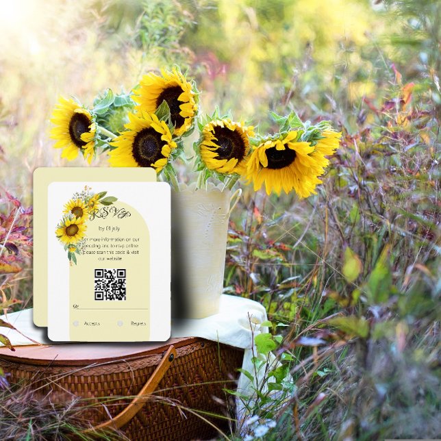 Sonnenblume weißer Marsch qr elegant RSVP Karte (Von Creator hochgeladen)