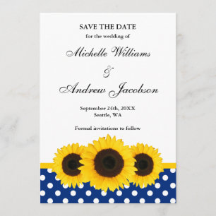 Sonnenblume-weißer und blauer Polka-Punkt Save the Save The Date