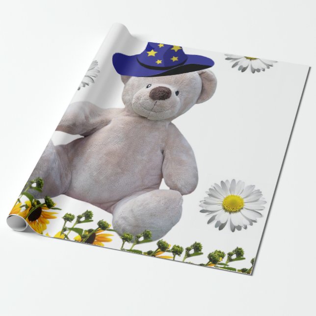 Sonnenblume Weißteddy Bären Matte Wrapping Paper Geschenkpapier (Ungerollt)
