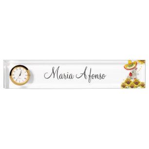 Sonnenblume White Teddy Bear Desk Namplate Namensplakette