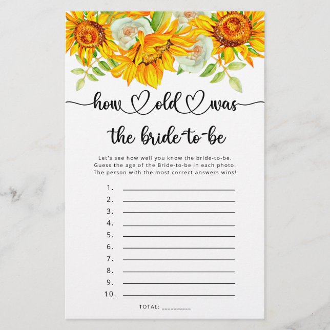 Sonnenblume wie alt das zukünftige Spiel war (Vorderseite)