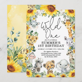 Sonnenblume Wild One Jungle Safari Tiere Geburtsta Einladung