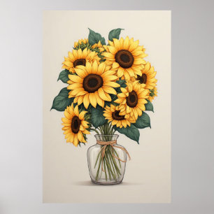 Sonnenblume Wildblume Botanische Kunst Poster