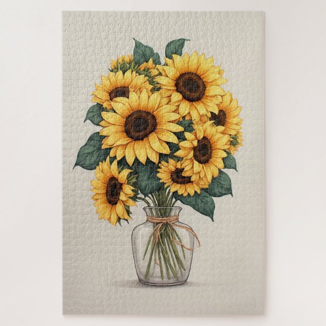 Sonnenblume Wildblume Botanische Kunst Puzzle (Vertikal)