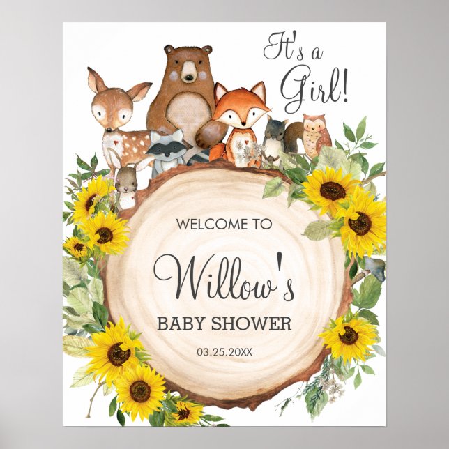 Sonnenblume Woodland Animals Kinderdusche Begrüßun Poster (Vorne)