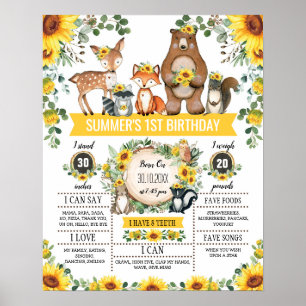 Sonnenblume Woodland Tiere 1 Geburtstag Meilenstei Poster
