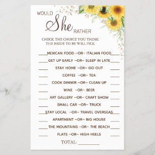 Sonnenblume würde sie lieber duschen Spielkarte Flyer