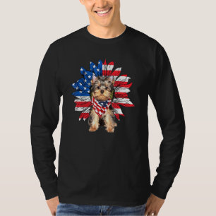 Sonnenblume Yorkshire Terrier Dog American Flag 4. T-Shirt