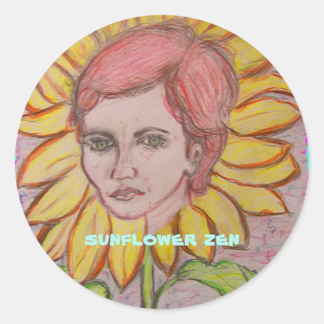 Sonnenblume Zen Runder Aufkleber (Vorderseite)