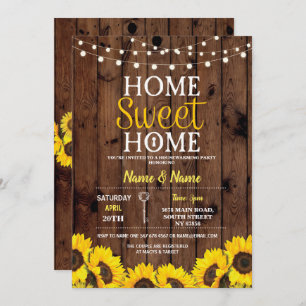 Sonnenblumehousewarming-lädt süßes Zuhause-Holz Einladung