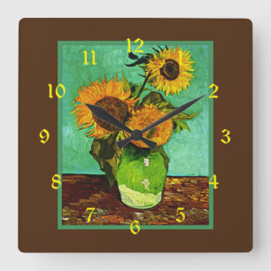 Sonnenblumen, 3 von Vincent van Gogh, Quadratische Wanduhr