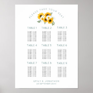 Sonnenblumen 9 Tische 90 Gästekarte Poster