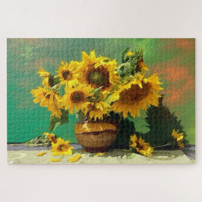 Sonnenblumen Alte Meister bemalt Puzzle (Horizontal)