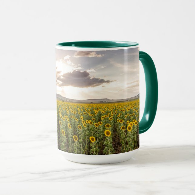 Sonnenblumen am Sonnenuntergang Tasse (VorderseiteRechts)