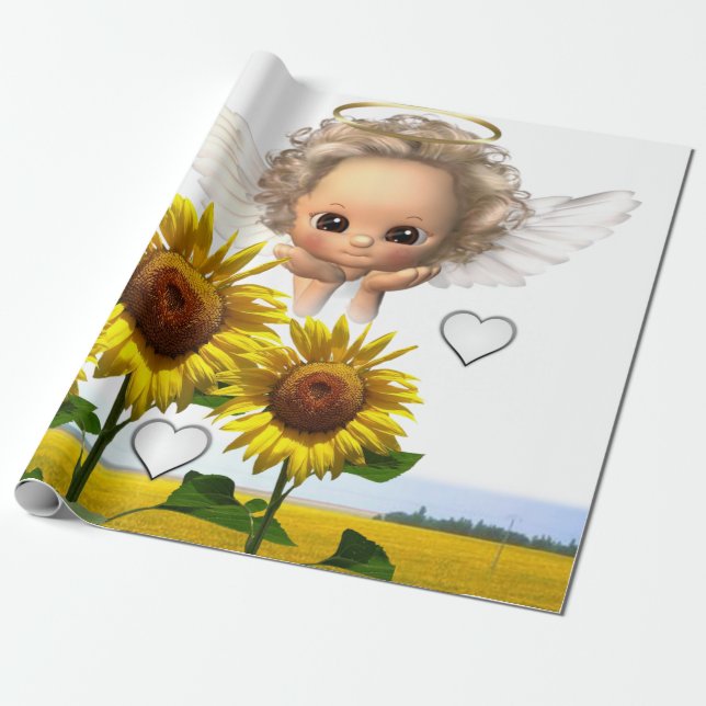 Sonnenblumen Angel Matte Wrapping Paper Geschenkpapier (Ungerollt)