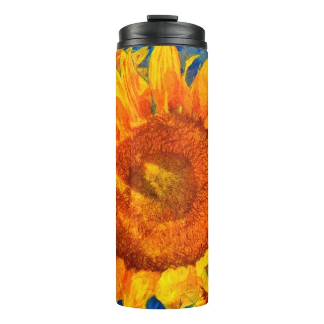 Sonnenblumen-Anordnung. Van Gogh-Imitation.  Thermosbecher (Vorderseite)