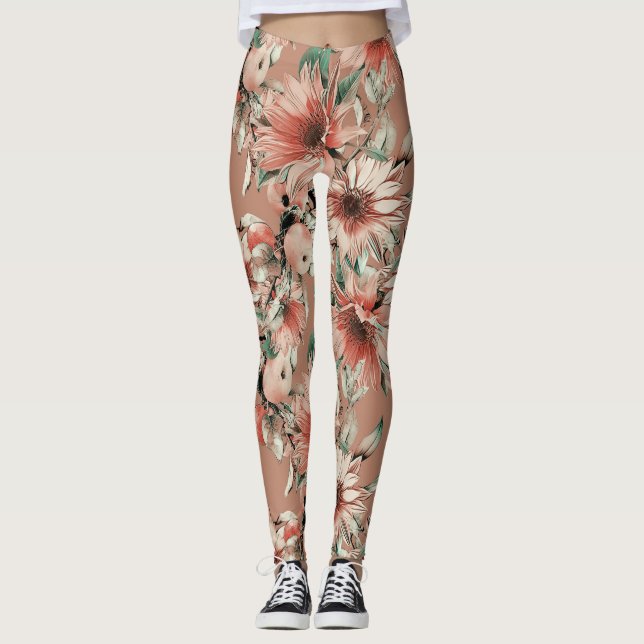 Sonnenblumen, Äpfel: Wasserfarbenmuster im Herbst Leggings (Vorderseite)