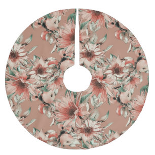 Sonnenblumen, Äpfel: Wasserfarbenmuster im Herbst Polyester Weihnachtsbaumdecke