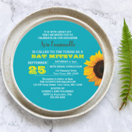 Sonnenblumen Aqua Rund Bat Mitzvah Einladung