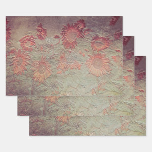 Sonnenblumen Aquamarin Koralle Pink Texture Grunge Geschenkpapier Set
