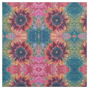 Sonnenblumen Aquamarin Rotes Orange Rosa Rustikale Stoff