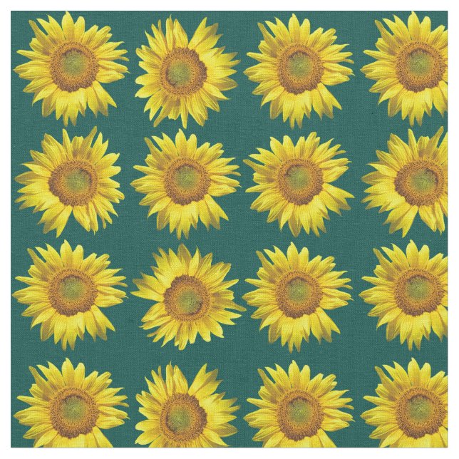 Sonnenblumen Aquamarines Muster Nähmaterial Stoff (Nahaufnahme)