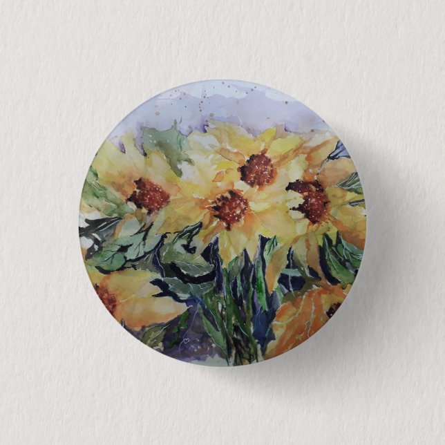 Sonnenblumen Aquarell Button (Vorderseite)