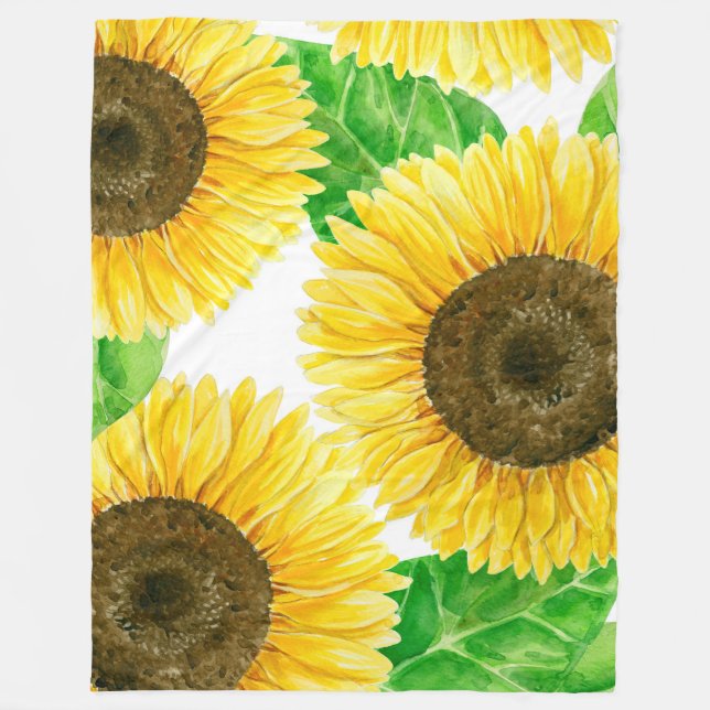 Sonnenblumen Aquarell Fleecedecke (Vorderseite)