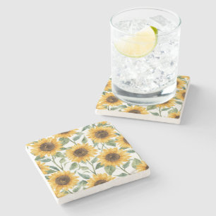 Sonnenblumen Aquarell Floral Gelbe Malerei Steinuntersetzer